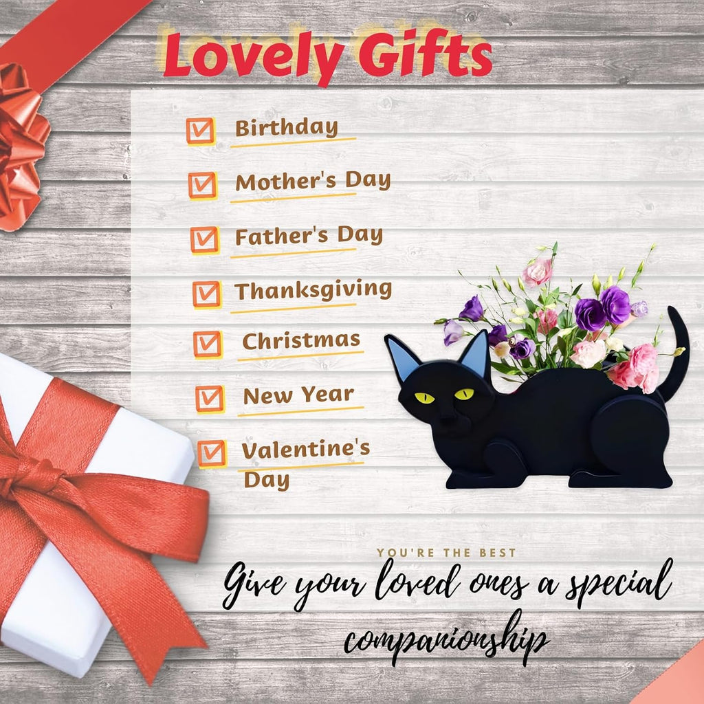 Black Cat Planter Pots, Animal Shaped Flower Pot | Cute Plant Gift for Women and Pet Lovers, Indoor Outdoor Garden Home