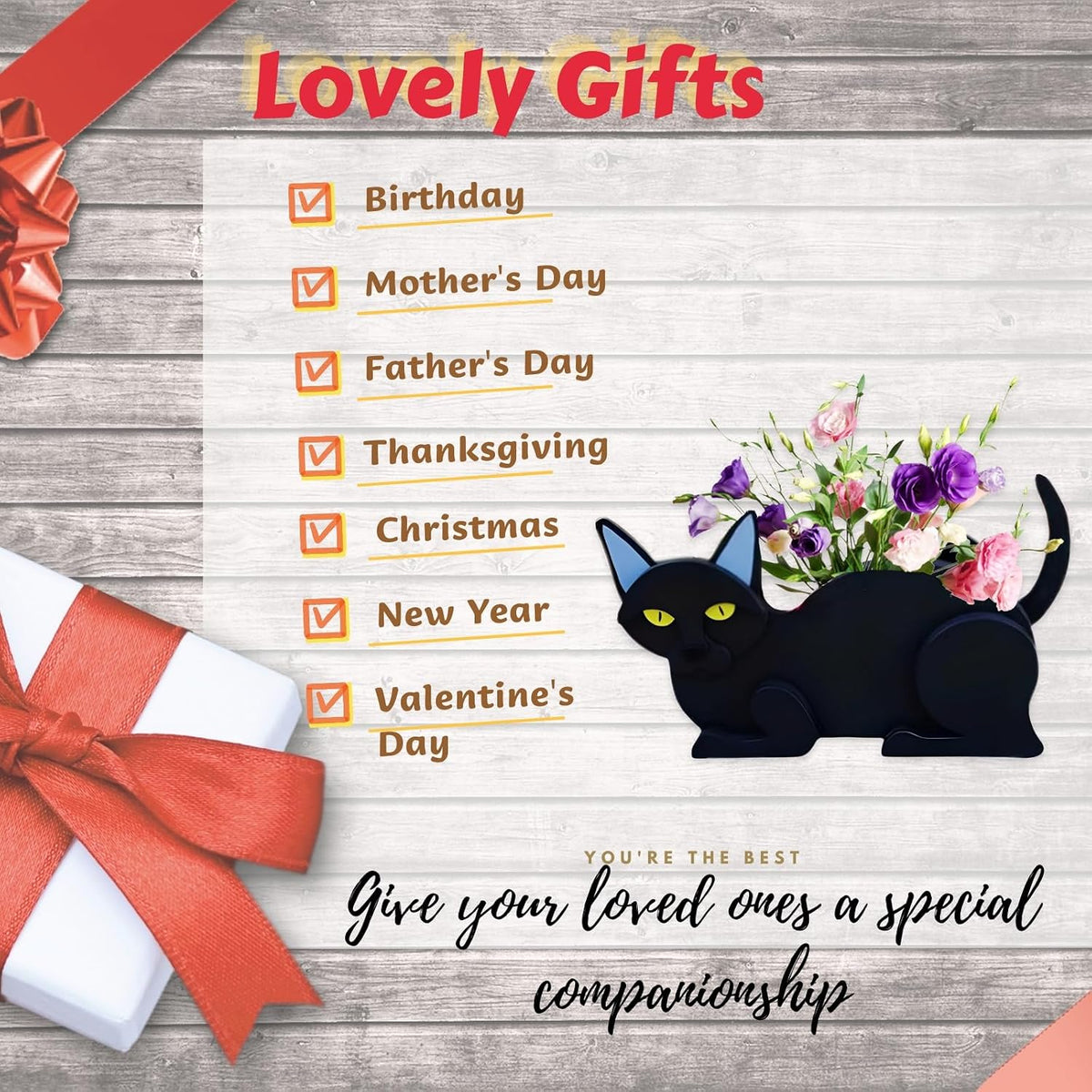 Black Cat Planter Pots, Animal Shaped Flower Pot | Cute Plant Gift for Women and Pet Lovers, Indoor Outdoor Garden Home