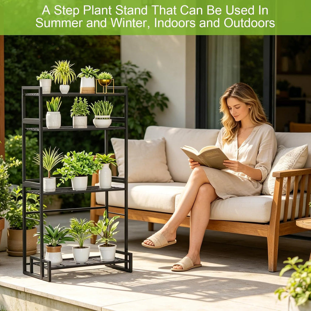 VyGrow Plant Stand, 4 Tier Widened Stackable Tiered Plant Stand, Upgraded Scalable Heavy Duty Tall Plant Shelf for