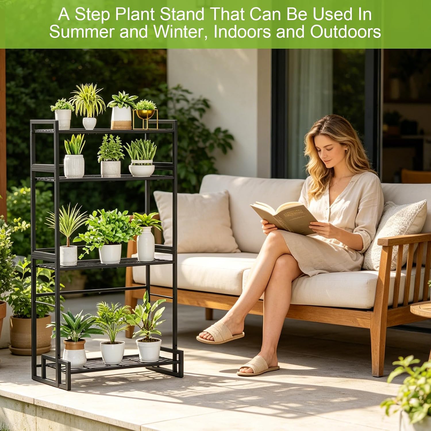 VyGrow Plant Stand, 4 Tier Widened Stackable Tiered Plant Stand, Upgraded Scalable Heavy Duty Tall Plant Shelf for