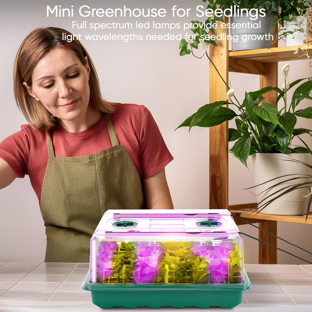 192 Cell Seed Starter Tray with Grow Light, Seed Starter Kit with Adjustable Humidity Dome, Seed Starting Trays Plant