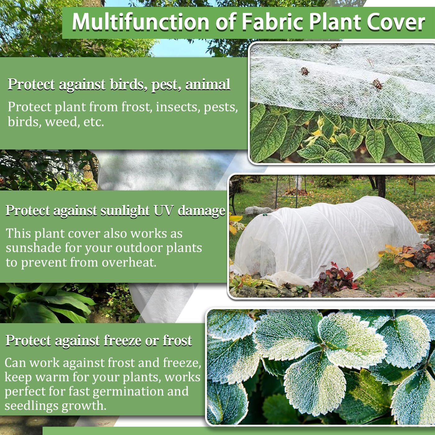 Plant Covers Freeze Protection,10 x 50 Ft Floating Row Cover | Thick Frost Cloth for Outdoor Plants, Winter Plant