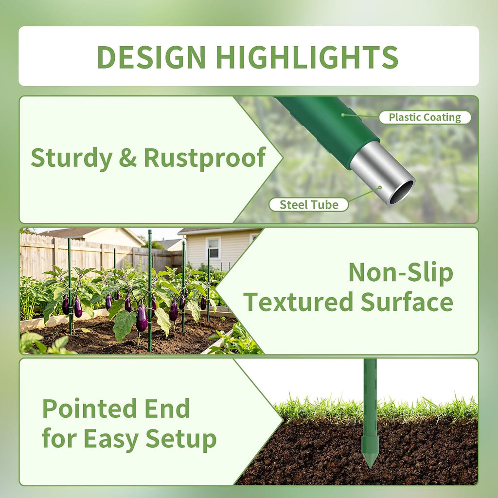 PROWORX Garden Plant Stakes, 16 Inch 30 Pack DIY 4ft 5ft 6ft Tomato Stakes | Plastic Coated Metal Plant Support Stakes