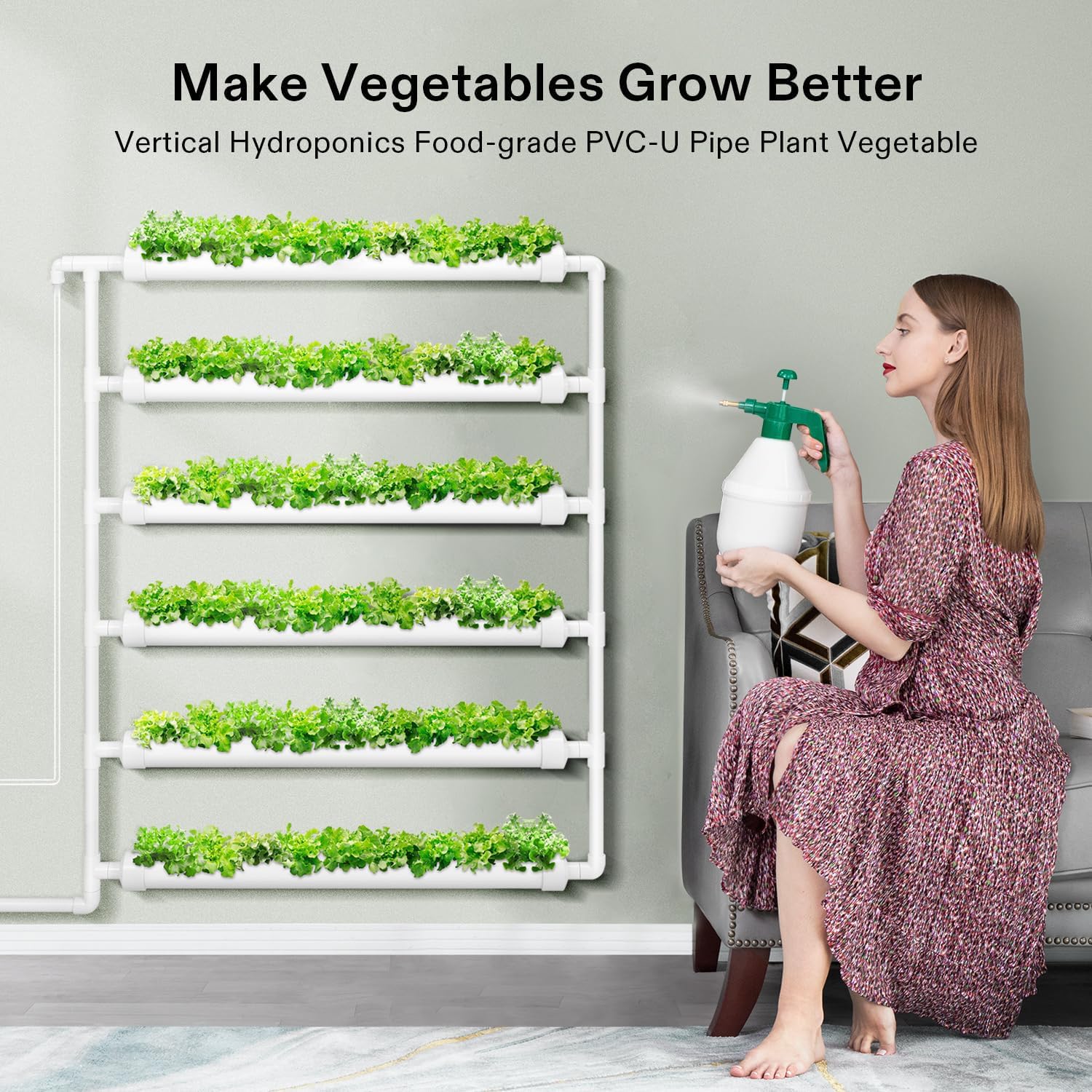 VIVOSUN Hydroponic Grow Kit, 54 Plant Sites 6 Food-Grade PVC-U Pipes Hydroponics Planting System with Water Pump, Pump