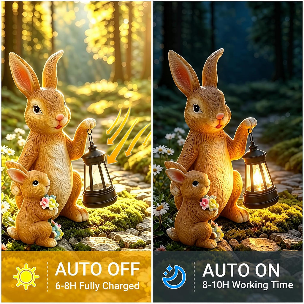 Solar Bunny Garden Statue with LED Lantern, Waterproof Resin Figurine | for Tabletop, Patio, Lawn & Easter Garden, Cute