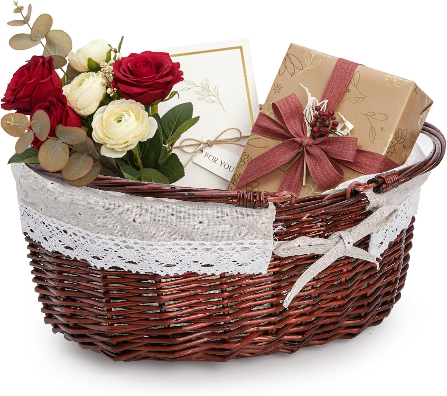 Dicunoy Wicker Picnic Basket with Handle, Large Empty Gift Basket to fill, Open Top Market Harvest Baskets for Garden