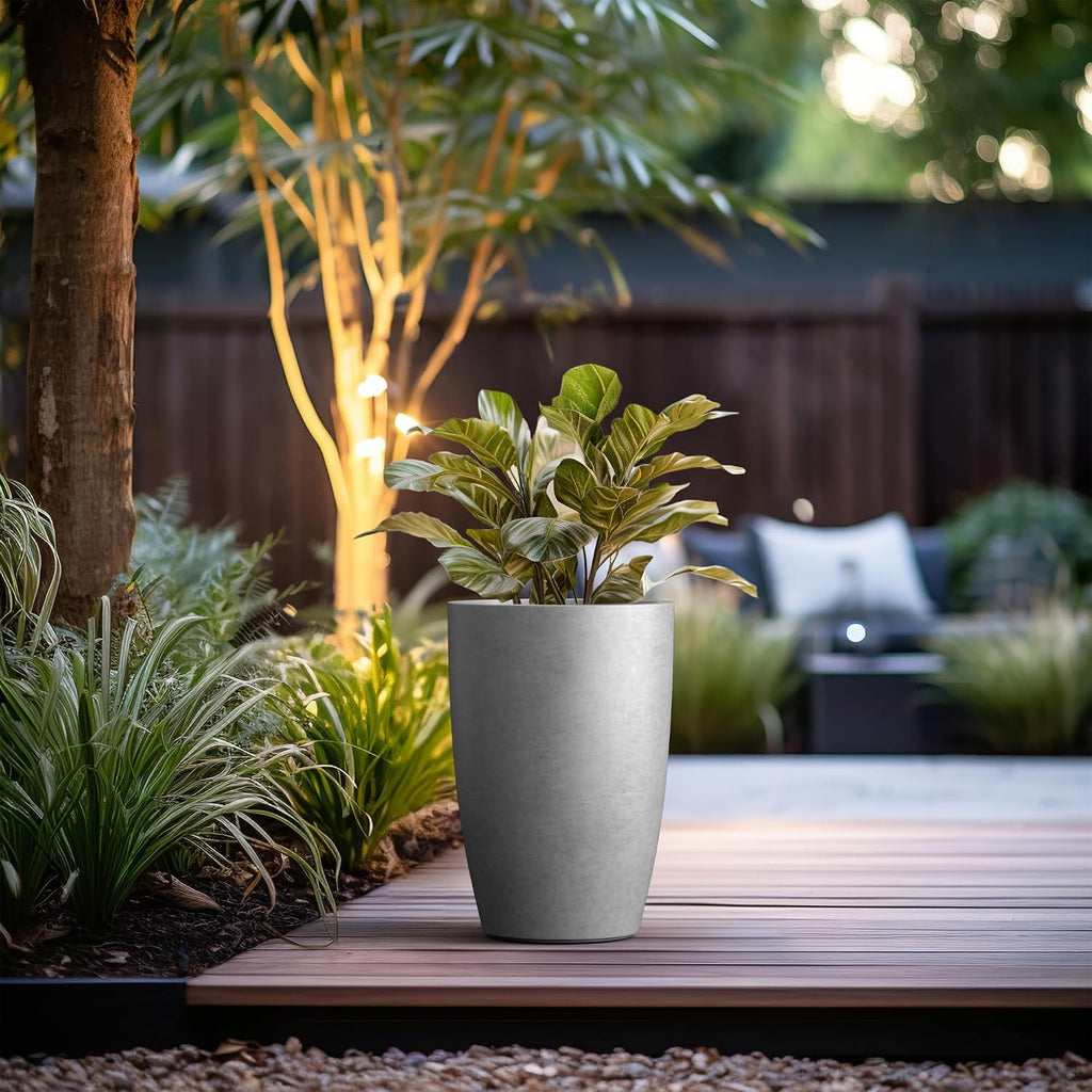 Kante Small Round Tapered Pale Gray Concrete Planter 18.1" Tall, Outdoor | Rubber Plug for Indoor, Drainage for Garden