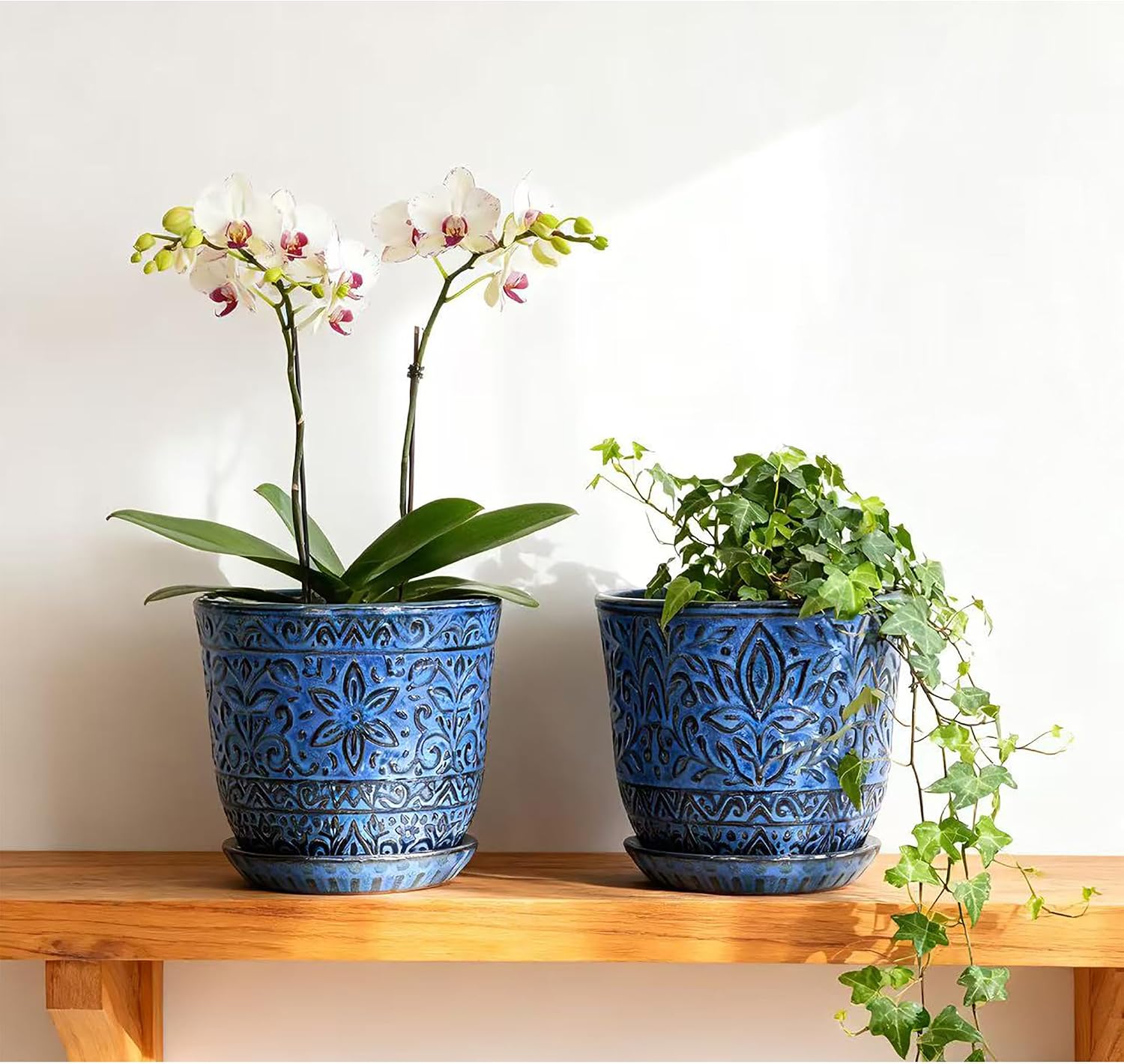 Gepege Ceramic Plant Pots, 6 Inch Indoor Planters with Drainage & Saucers | Ceramic pots for plants with drainage