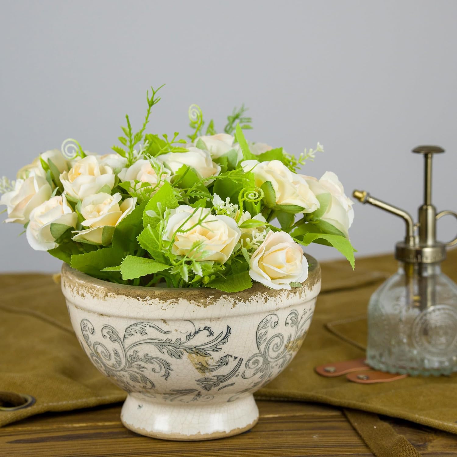 Dosayes Vintage Ice Crackle Grazd Ceramic Flower Pot with Drainage Holes, 4.33 Inch Rustic Planter for Indoor Plants