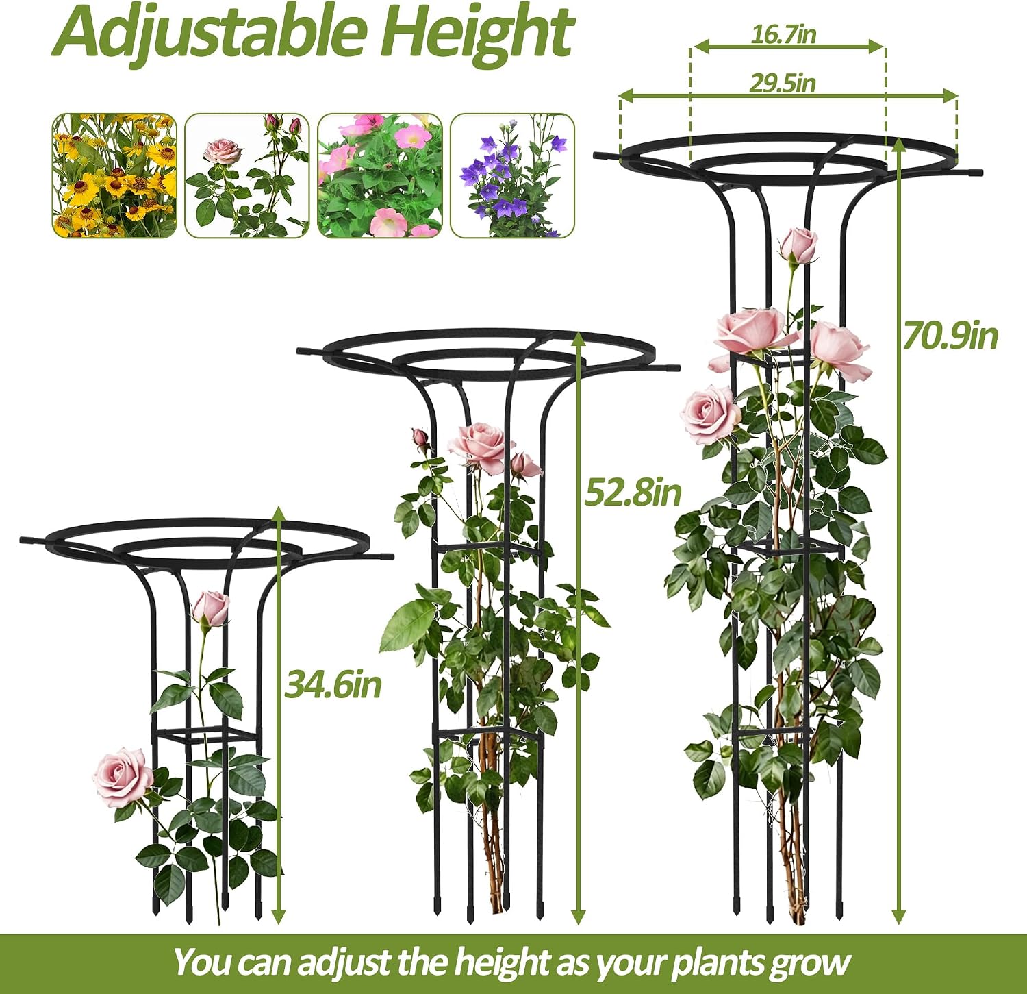 Trellis for Climbing Plants Outdoor - 69" Height-Adjustable Plant Support | Rustproof PE-Coated Steel Pipe, Sturdy