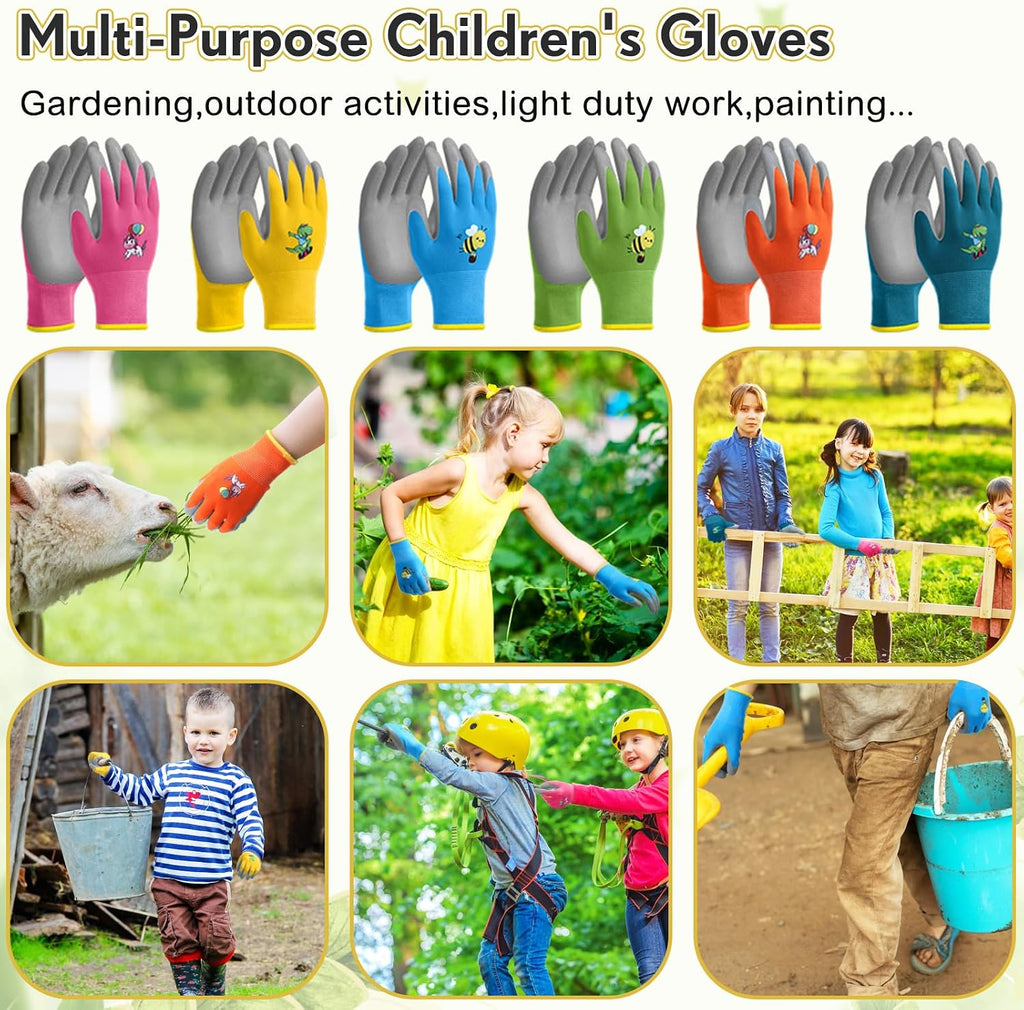 24 Pairs Kids Gardening Gloves Kids Children Yard Grippy Rubber Coated Garden Work Gloves for Girls Boys Outdoor