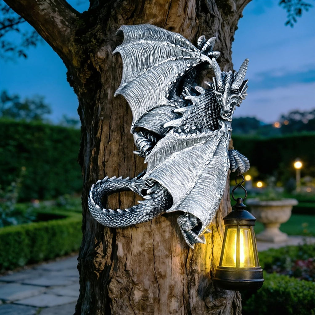 Dragon Tree Hugger Solar Garden Statue Outdoor Figurine Decor Lights | Unique Figurine Light Outdoor Statue Yard Lawn