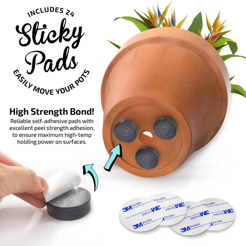 Plant Pot Feet with Adhesive Pads, Outdoor, 24 Pack | solid EPDM rubber pot risers with pads, aid drainage airflow