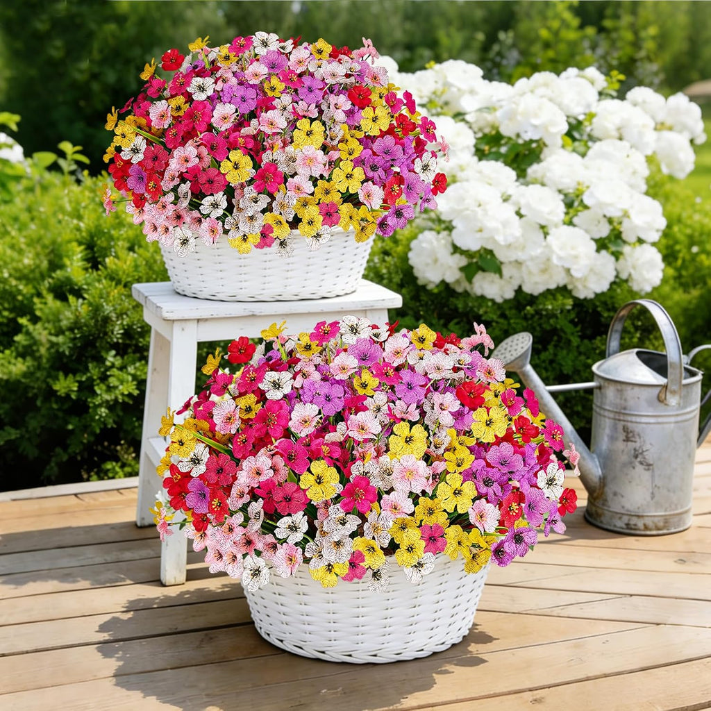 Artificial Flowers for Outdoors, 72 Bundles UV Resistant Faux Flowers No Fade Fake Plastic Plants for Outside Indoor
