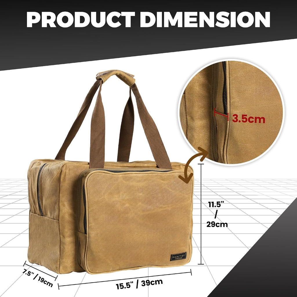 Tool Tote Bag - Large Capacity Tool Carrying Bag with 2 Zipper Pouches, Sustainable 16OZ Waxed Canvas Garden Tote for
