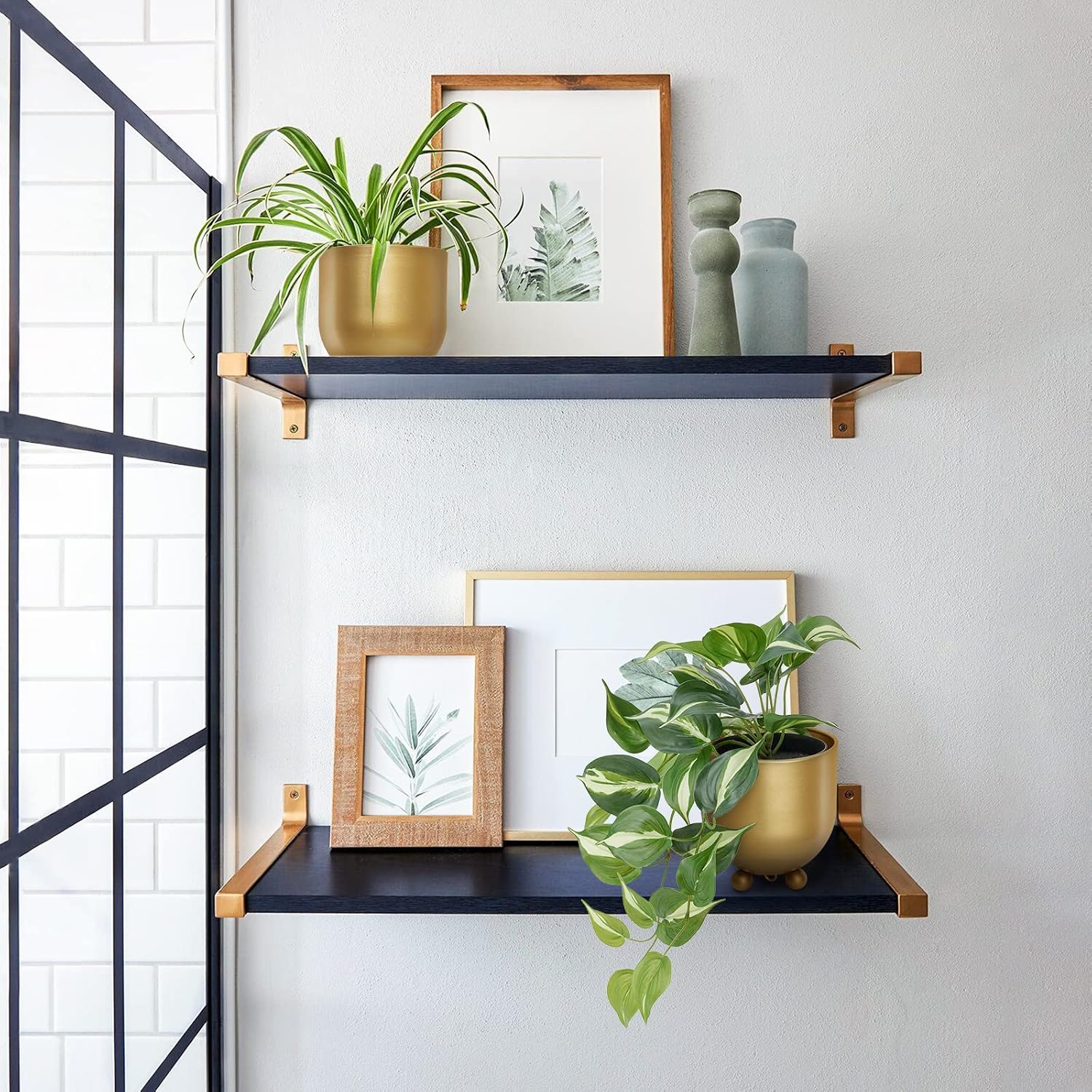 AceList Boho Gold Metal Hanging Planters, Set of 2 with Hooks & Chains - Versatile Wall & Ceiling Plant Hangers for