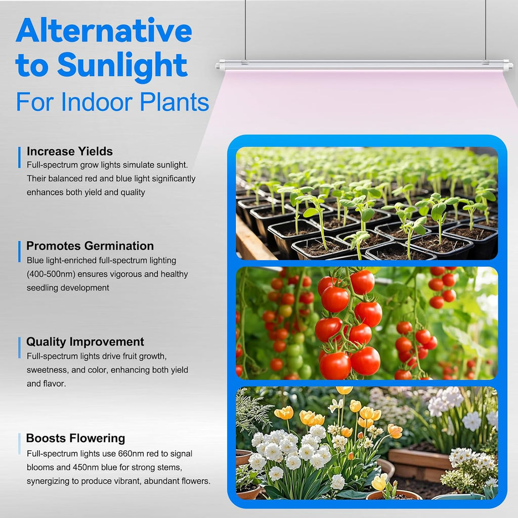 JESLED Waterproof T8 2FT Grow Lights, Full Spectrum Indoor Plant Light, 2P | 48W(2 X 24W)300W Equivalent, V-Shaped