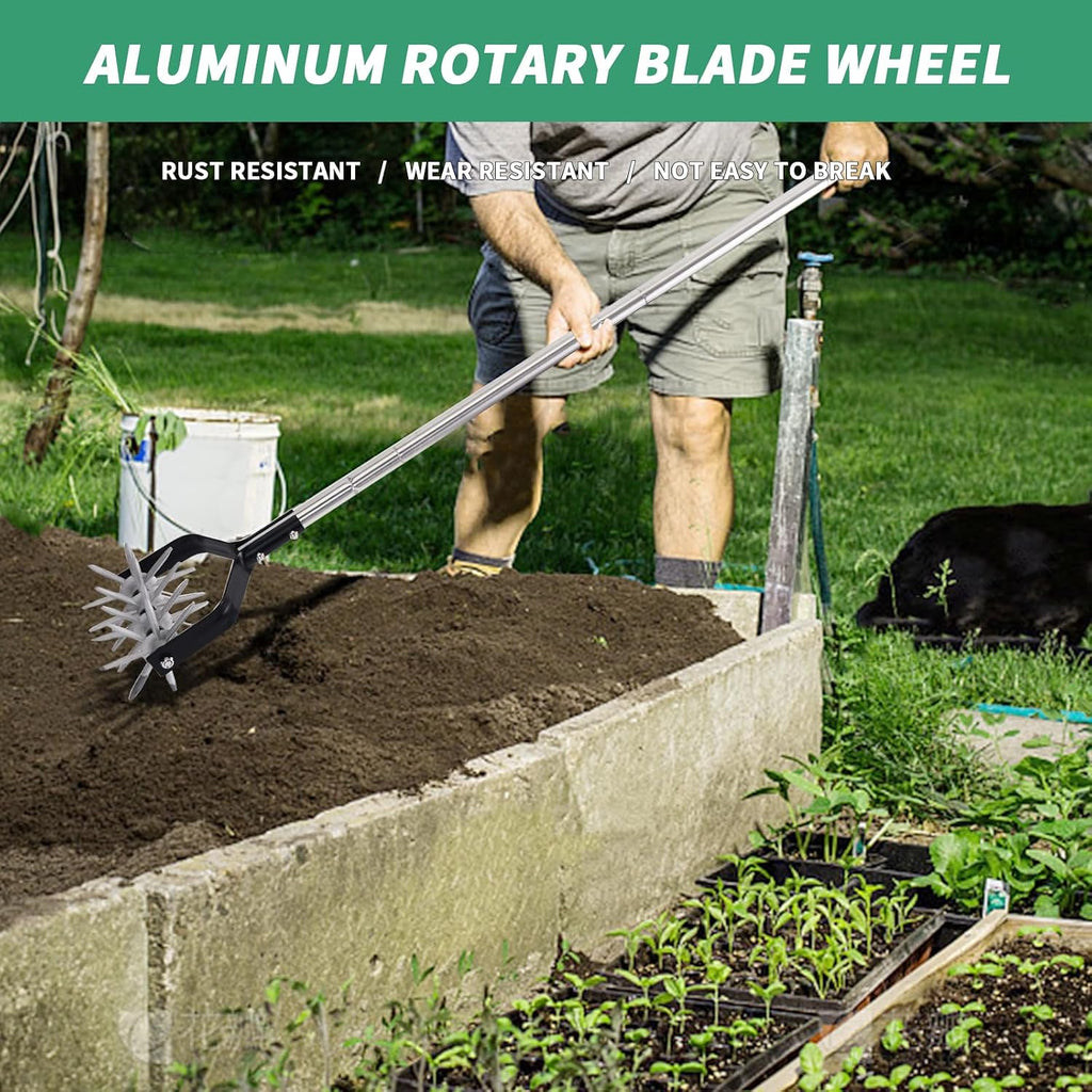BARAYSTUS Rotary Cultivator Garden Tool, Adjustable Hand Tiller 29.7-57in | Long handle steel cultivator, for aerating
