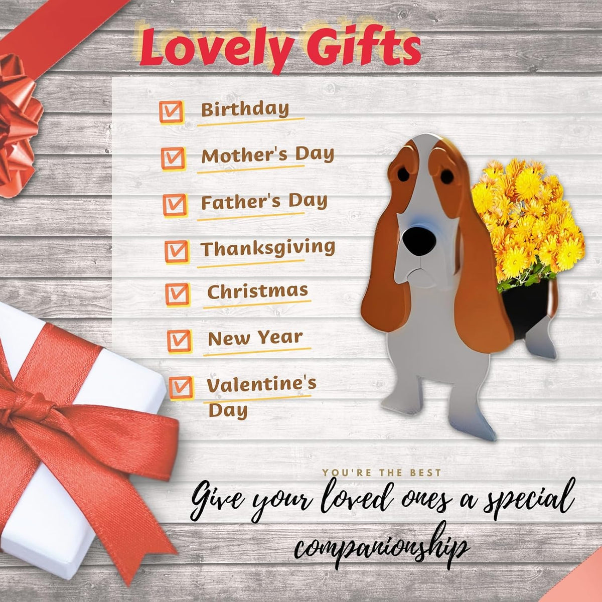 Basset Hound Dog Planter Pots, Animal Shaped Flower Pot | Cute Plant Gift for Women and Pet Lovers, Indoor Outdoor