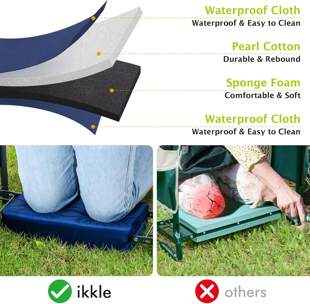 ikkle Garden Kneeler and Seat Heavy Duty, 330lbs/150kg Support | Foldable Gardening Stool with Thicker & Wider Soft