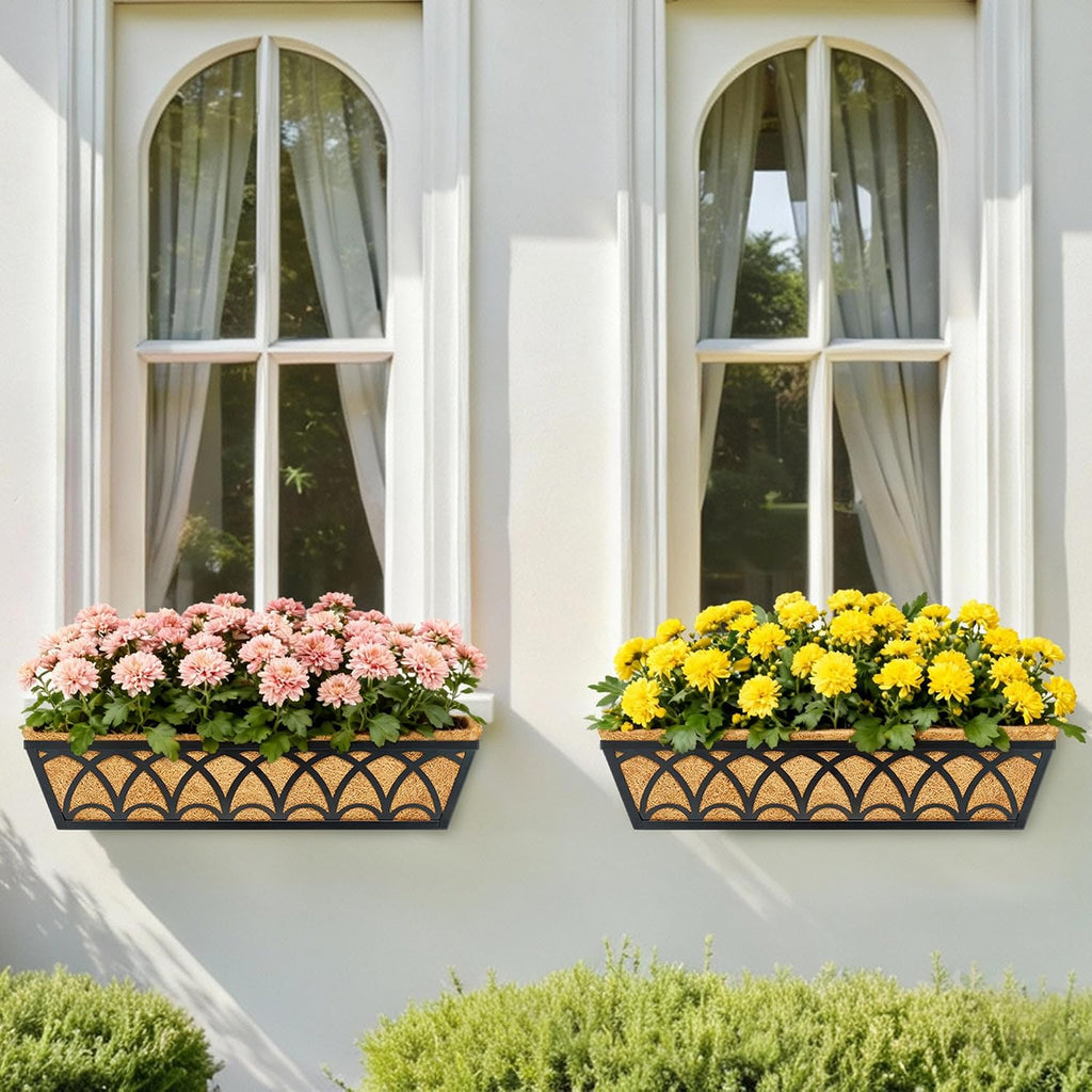 24 Inch Railing Planter Box Window Boxes Planters - 2 Pack Deck Railing Planter Boxes with Adjustable Brackets Coco
