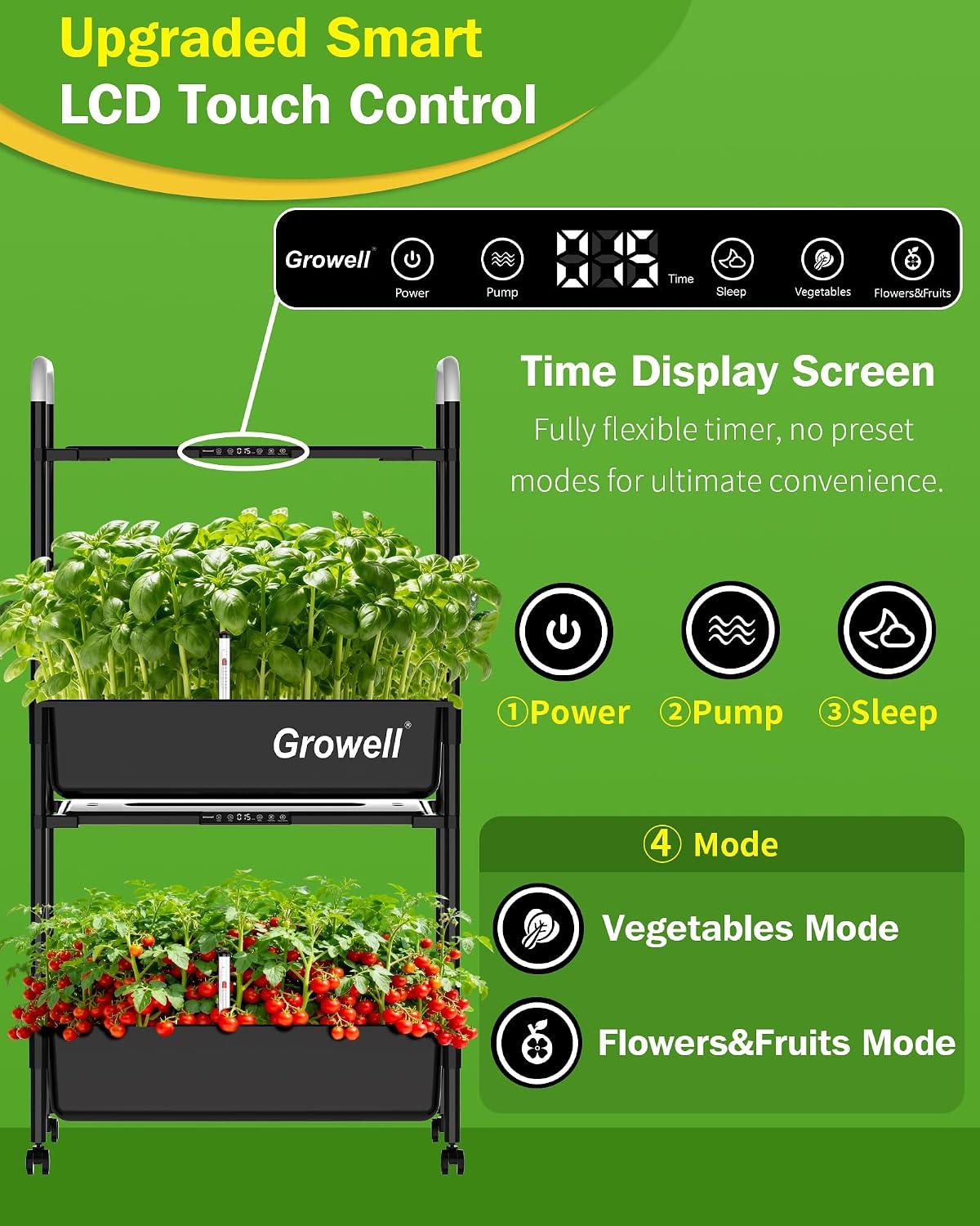 Growell Large Hydroponics Growing System Kit, 54 Pods Vertical Indoor Herb Garden Kit with LED Grow Light & Independent