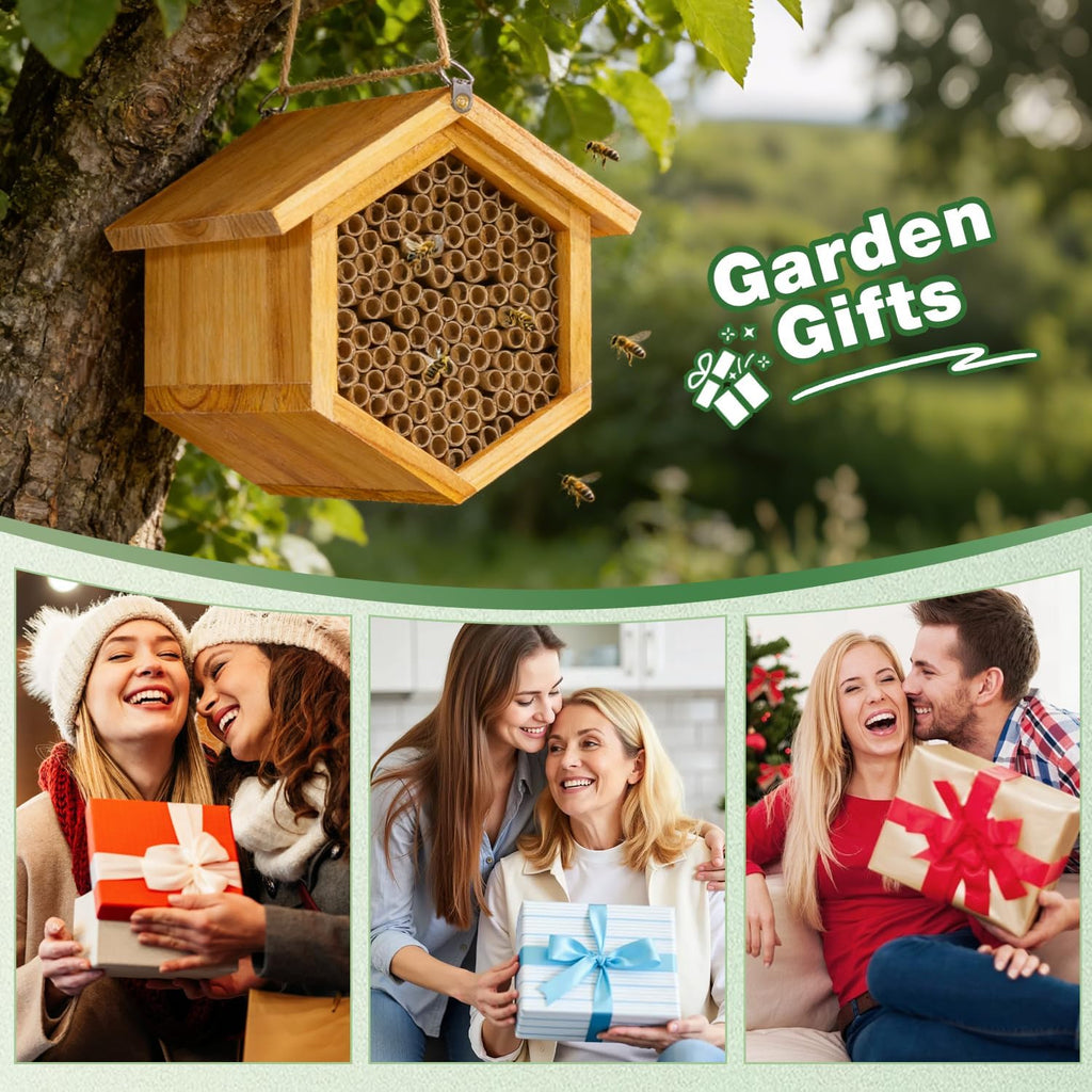 Mason Bee House Wax Coated Bee Hotel, Pollinator House,Natural Handmade Wooden Mason Bee Hotel for Pollinating Bees