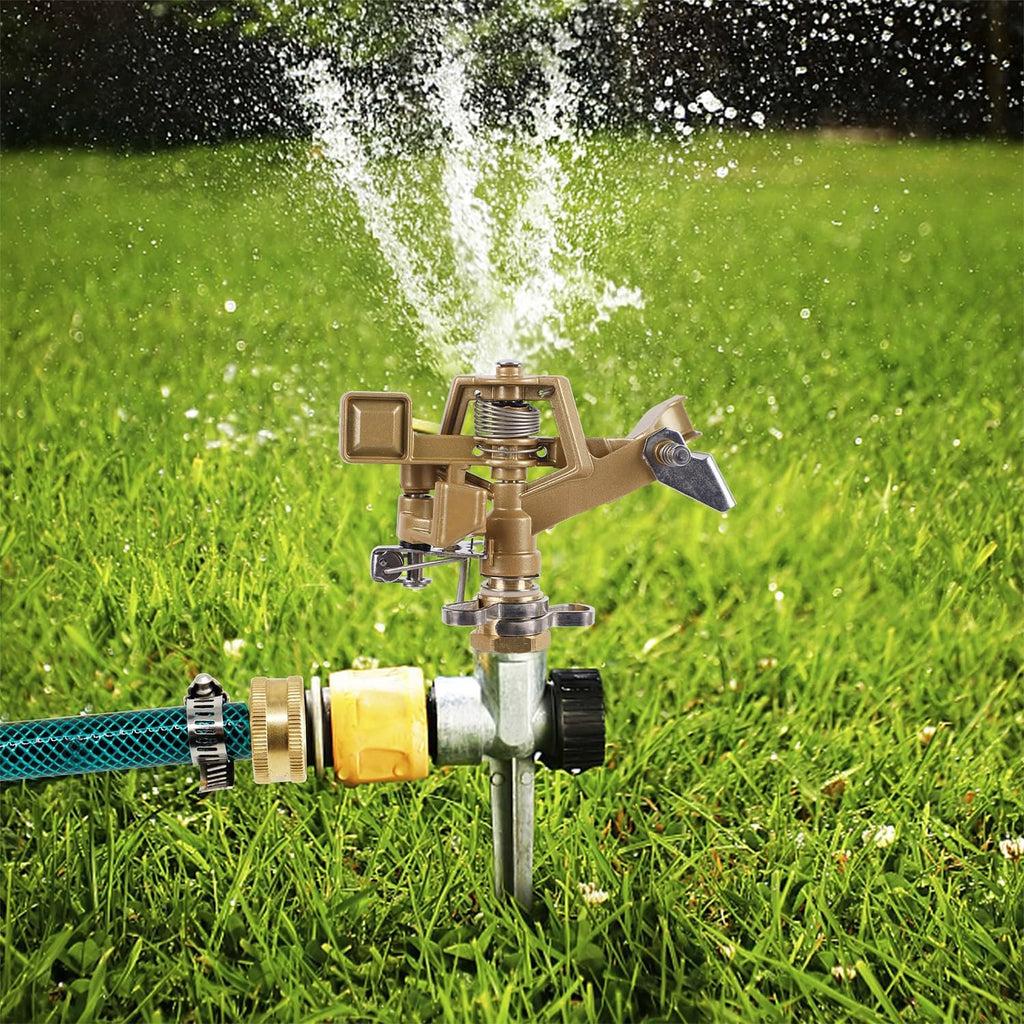 Biswing 1/2 Inch Impact Sprinkler 2 Pack, Heavy Duty Zinc Alloy Lawn Sprinkler Head with Nozzle, Adjustable 20-360