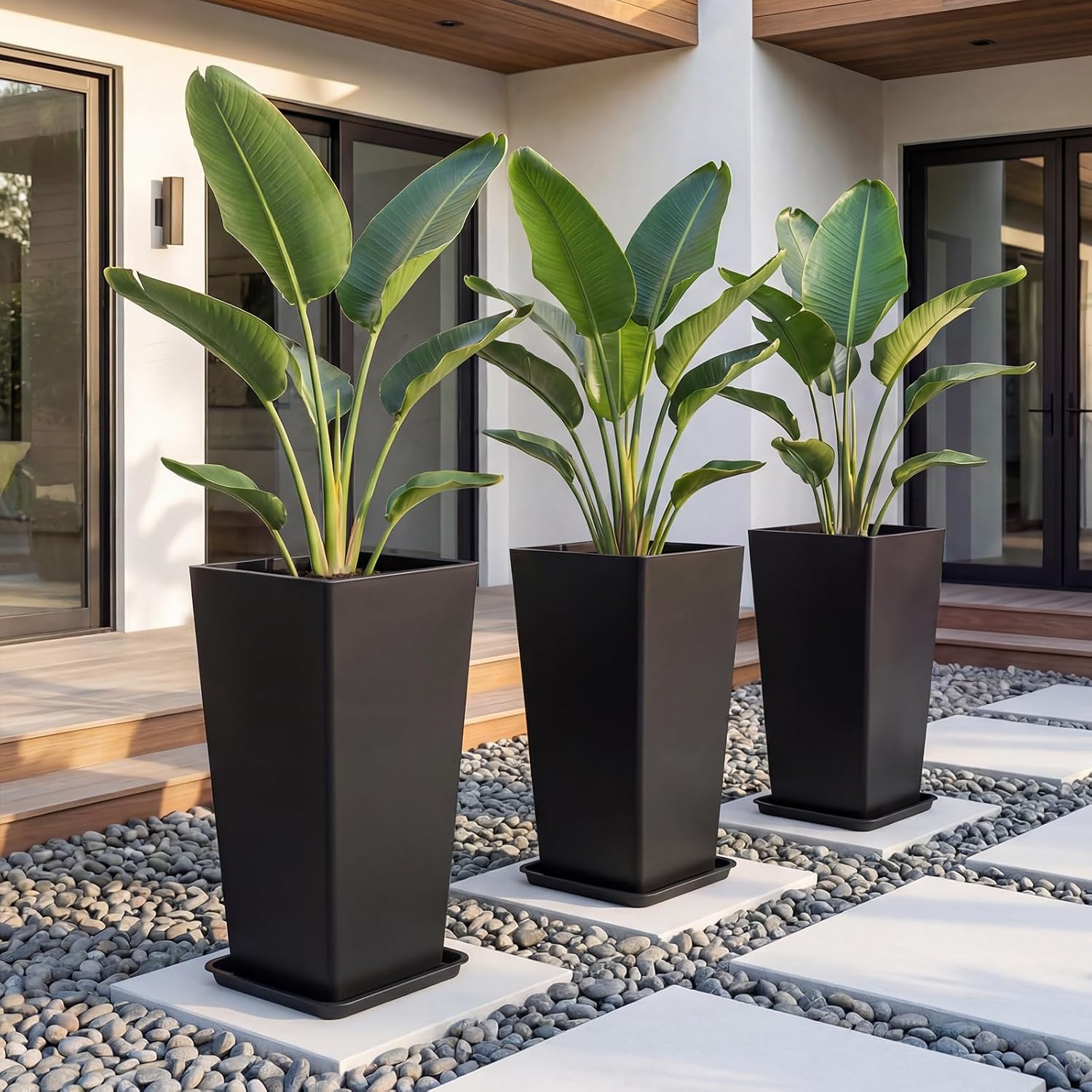PASAMIC 30 Inch Outdoor Planters Set of 2, Large Tall Planters with Drainage Holes, Weather Resistant Flower Pots for