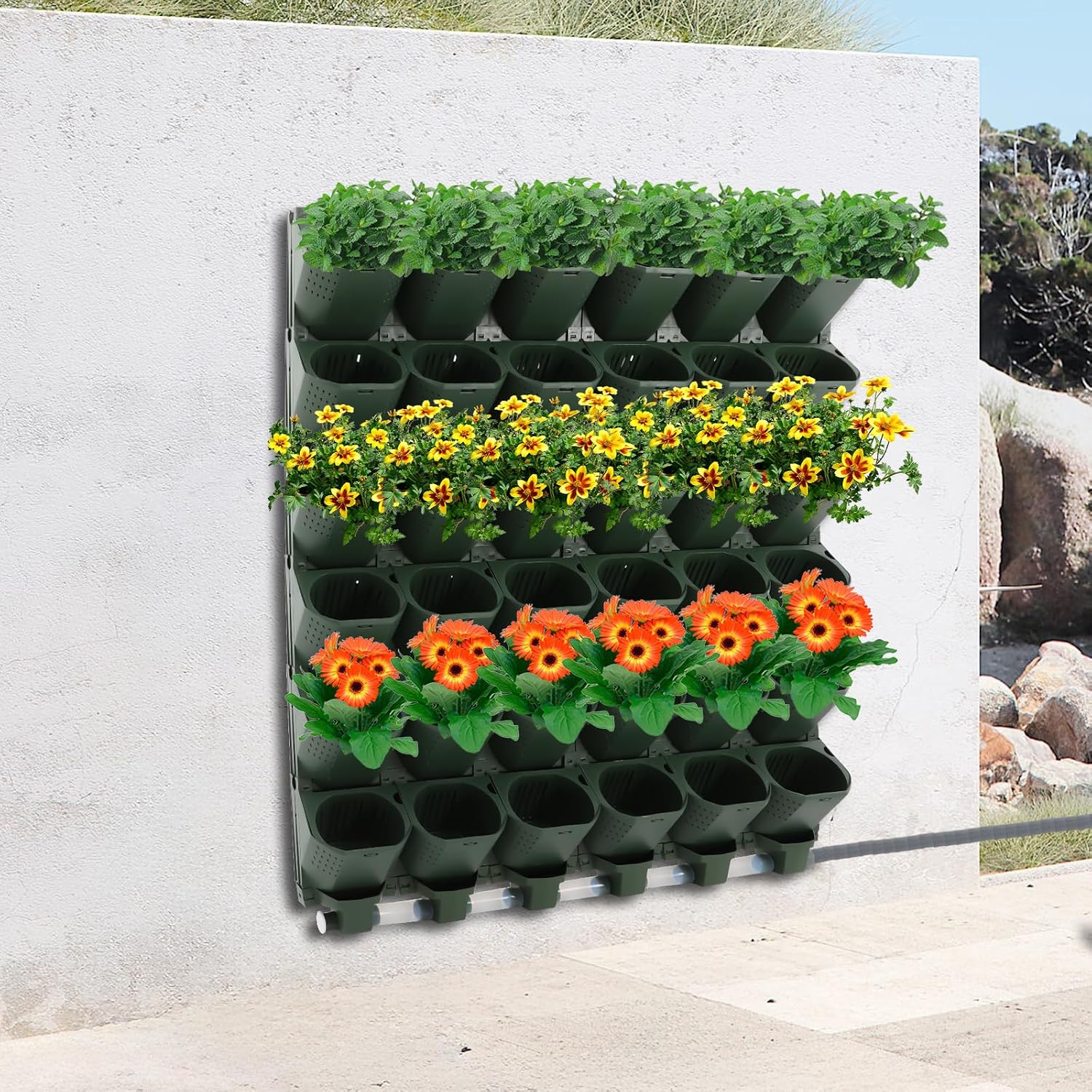 Self Watering Planters with Timer and Rain Sensor, 36-Pocket Wall Mounted Vertical Garden System - Automatic Drip
