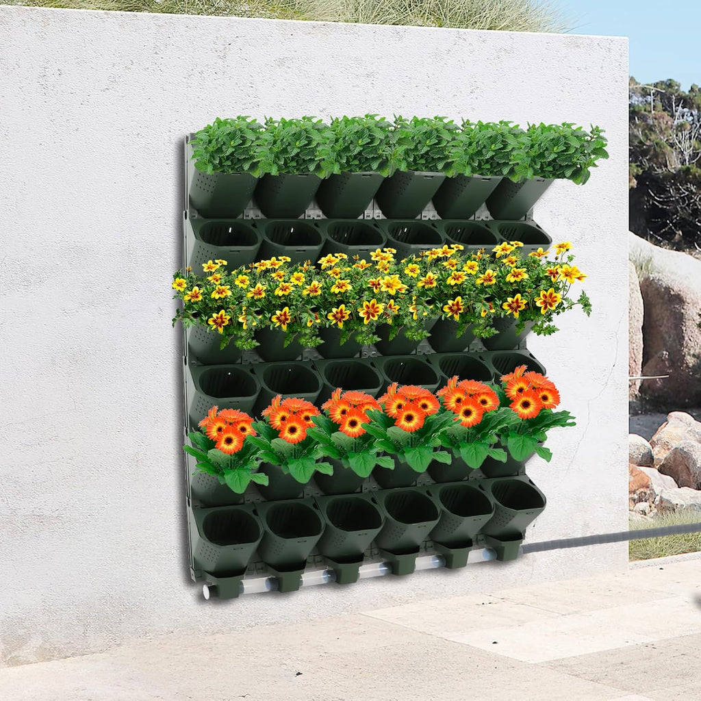 Wall Mounted Vertical Garden Planter, 6 Row 36 Planters Self Watering Garden Growing System with Timer, Indoor Outdoor