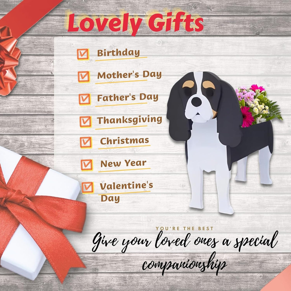 Cavalier King Dog Planter Pots, Animal Shaped Flower Pot | Cute Plant Gift for Women and Pet Lovers, Indoor Outdoor