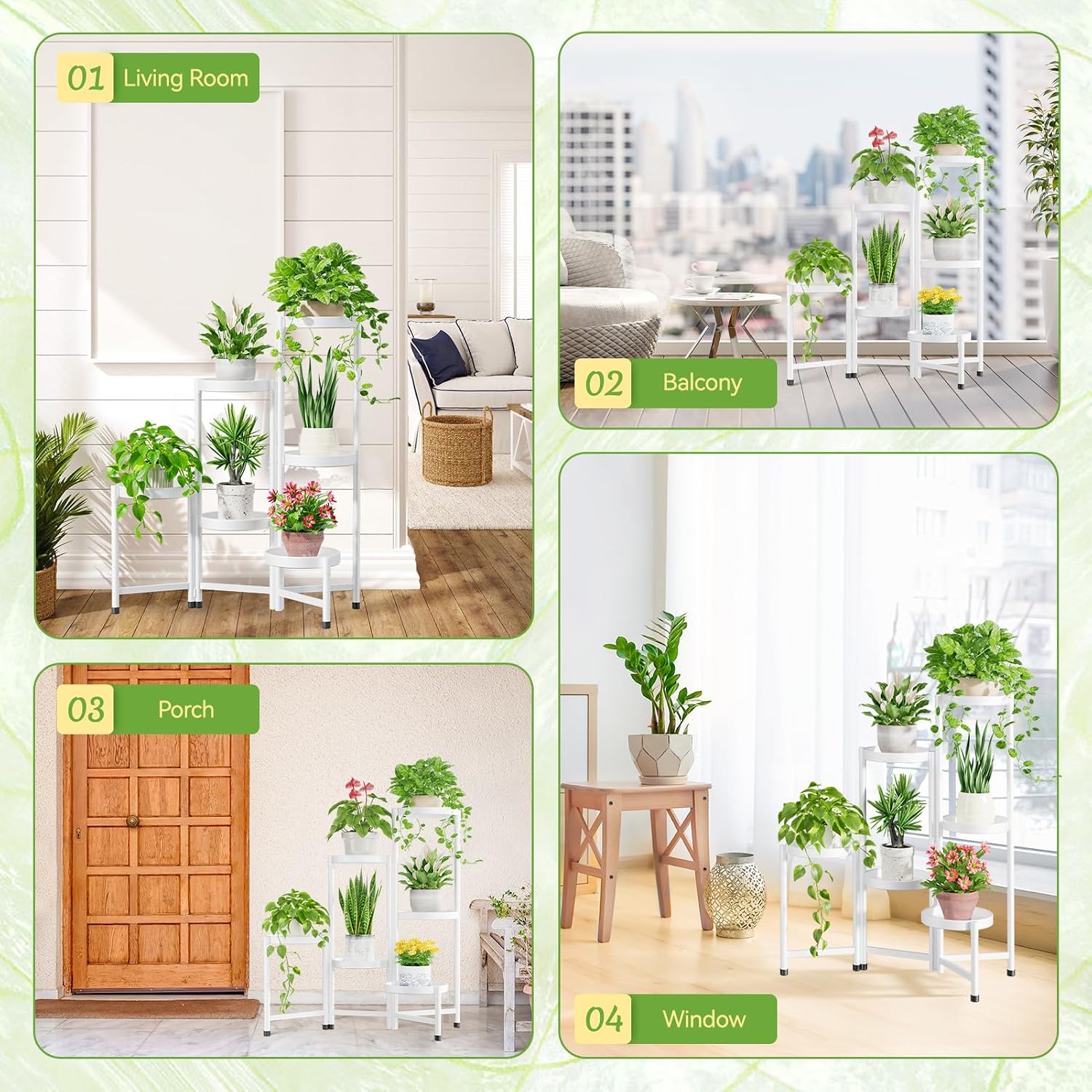 iDavosic.ly Plant Stand Indoor Outdoor, 6 Tier Metal Corner Shelf, White | Tiered Flower Display Holder, Folding Multi