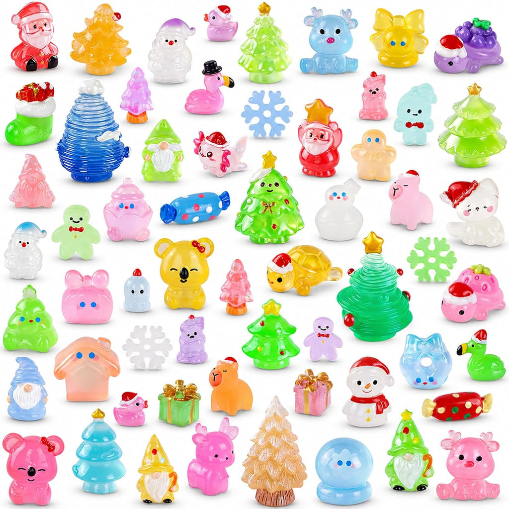 DIYDEC 60PCS Luminous Chistmas Resin Figures Toys Miniature Garden Decor
