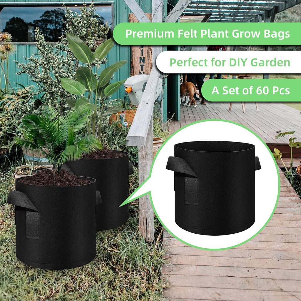 10 Gallon Garden Grow Bags, 60 Pack 10 Gal Planter Fabric Pot, Nonwoven Grow Bags Heavy Duty Aeration Fabric Pots with