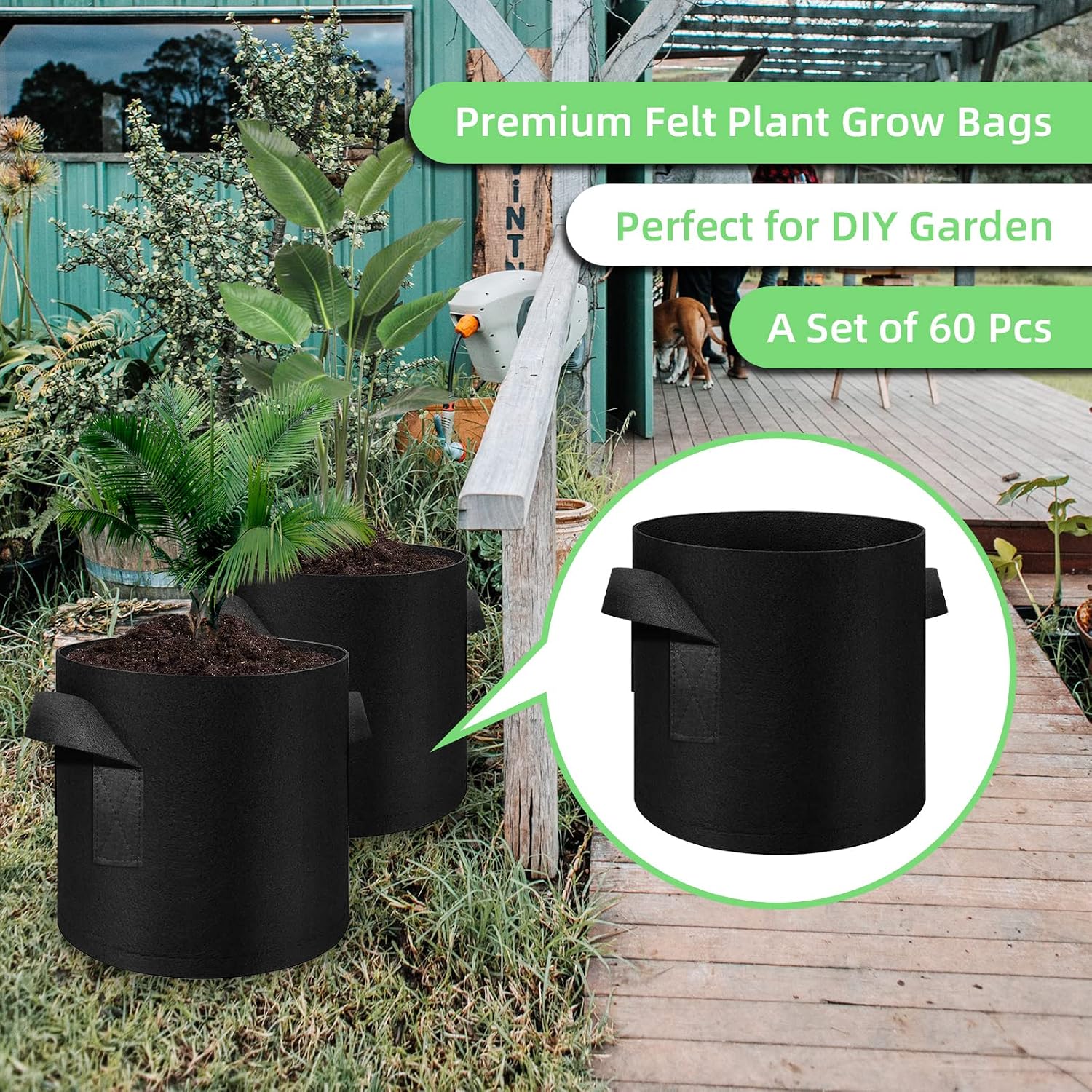 10 Gallon Garden Grow Bags, 60 Pack 10 Gal Planter Fabric Pot, Nonwoven Grow Bags Heavy Duty Aeration Fabric Pots with