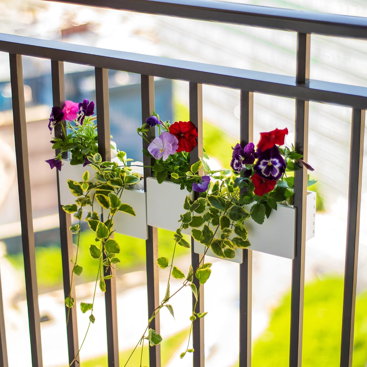 Railing Planter 5-Pack, White (4-inch) | Tool-Free Space-Saving Floating Flower Pots for Balcony Railings | Vertical