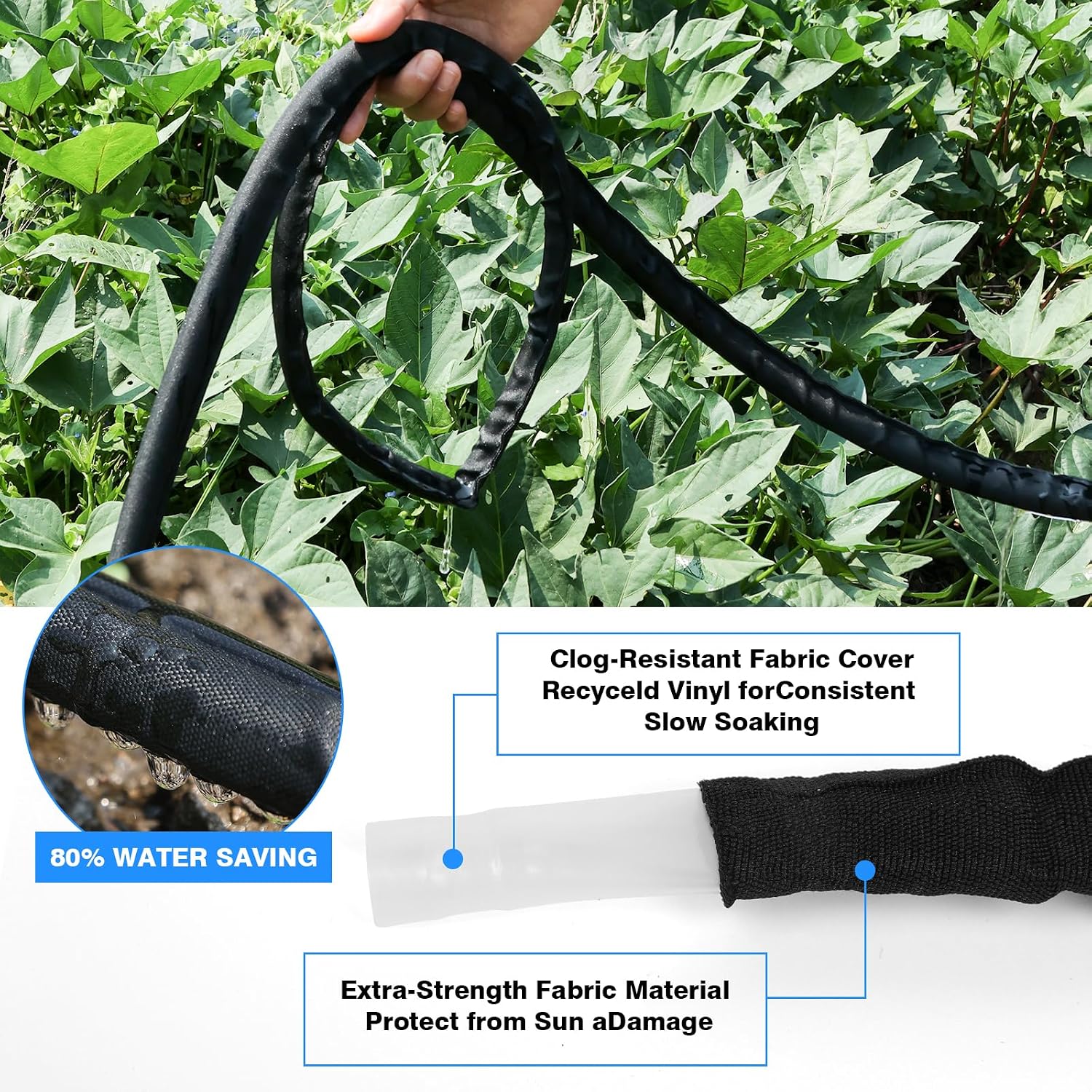Flat Soaker Hose 50FT x 2 PACK,Drip Hose for Garden Beds Linkable Irrigation System Lightweight and Easy Watering for