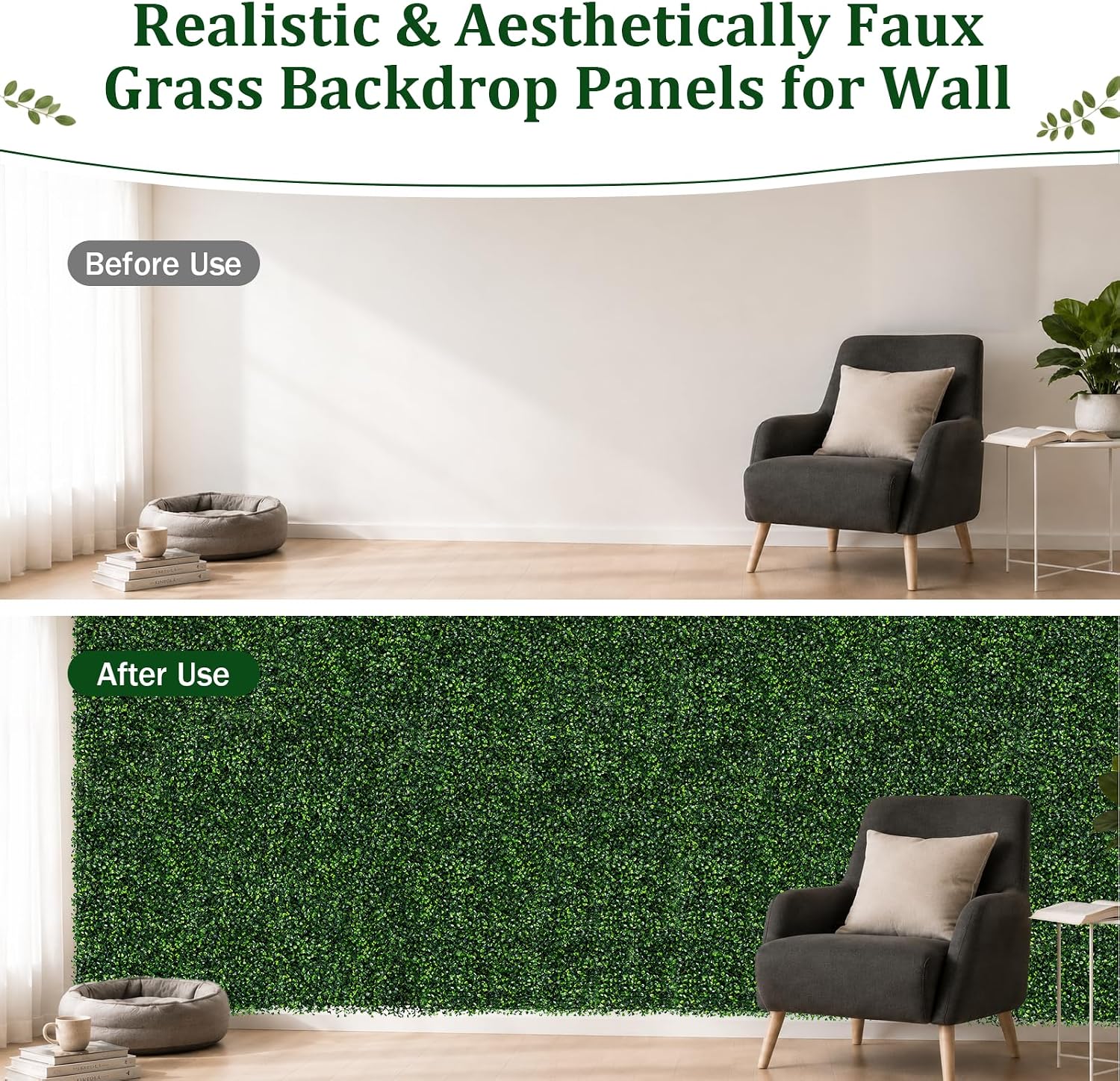 Artificial Grass Wall Panels Backdrop, 10"X10" 12P(8.4 sqft) UV-Anti Faux Greenery Privacy Fence Screen, Artificial