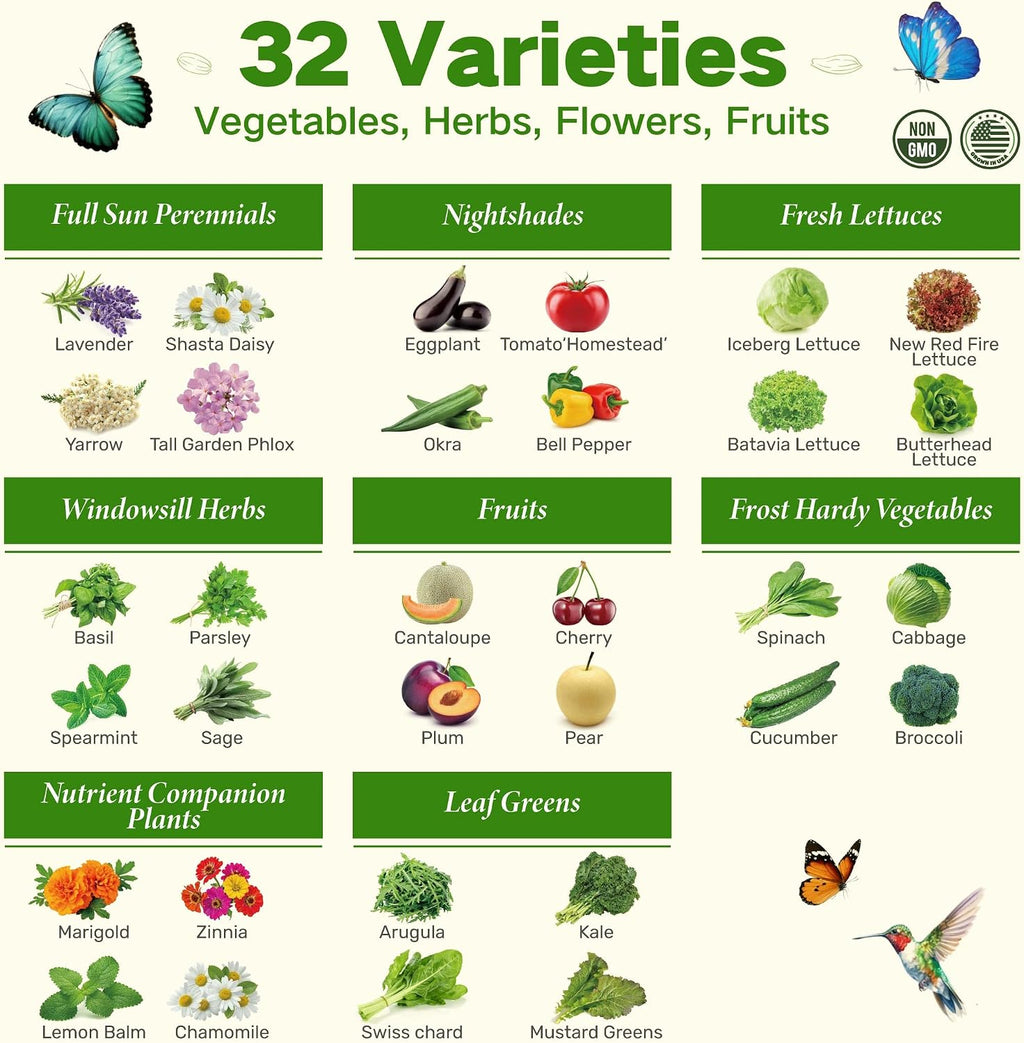 Zone 8 Heirloom Seed Bank, 32 Types Non-GMO Seeds for Planting Vegetables | 30,000+ Garden Seeds for Planting Herbs