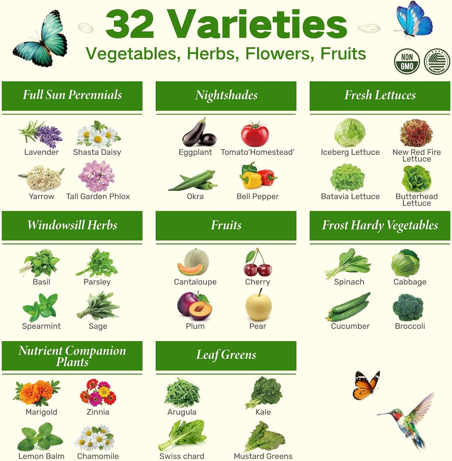 Zone 8 Heirloom Seed Bank, 32 Types Non-GMO Seeds for Planting Vegetables | 30,000+ Garden Seeds for Planting Herbs