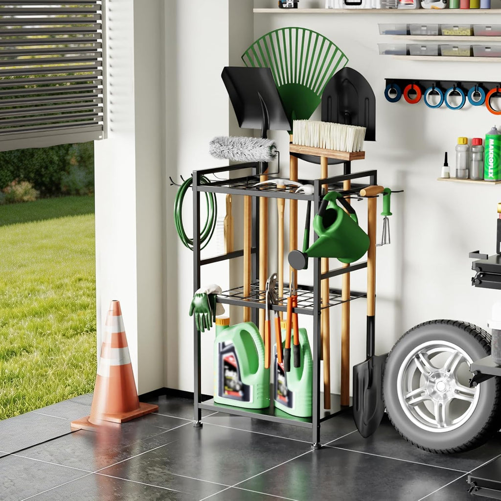 SPACECARE Garden Tool Organizer with Feet Up to 35 Long-Handled Tools Black | Yard Tower Rack for Garage Organization