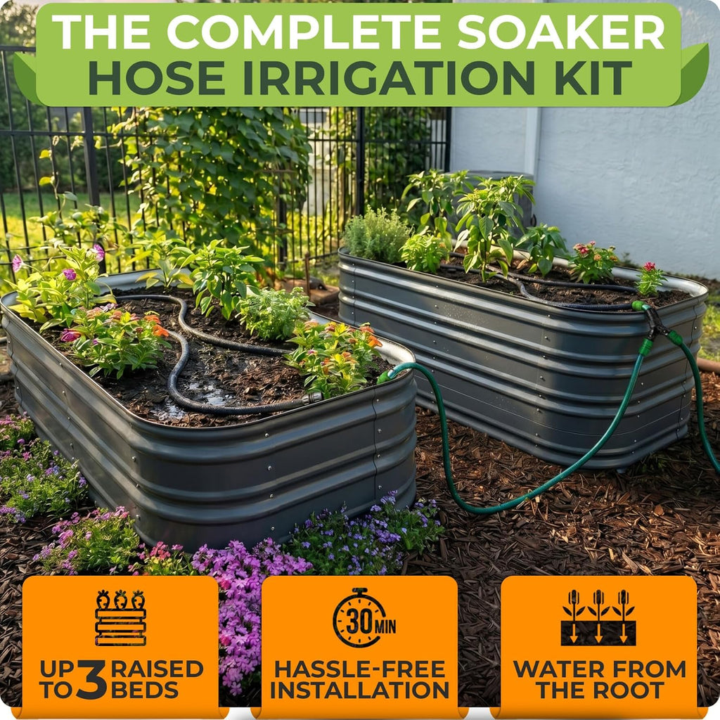 1/2" Soaker Hose Kit Mainline Tubing and Connectors, 50 feet | For Deep Root Watering Your Garden, Raised Beds or