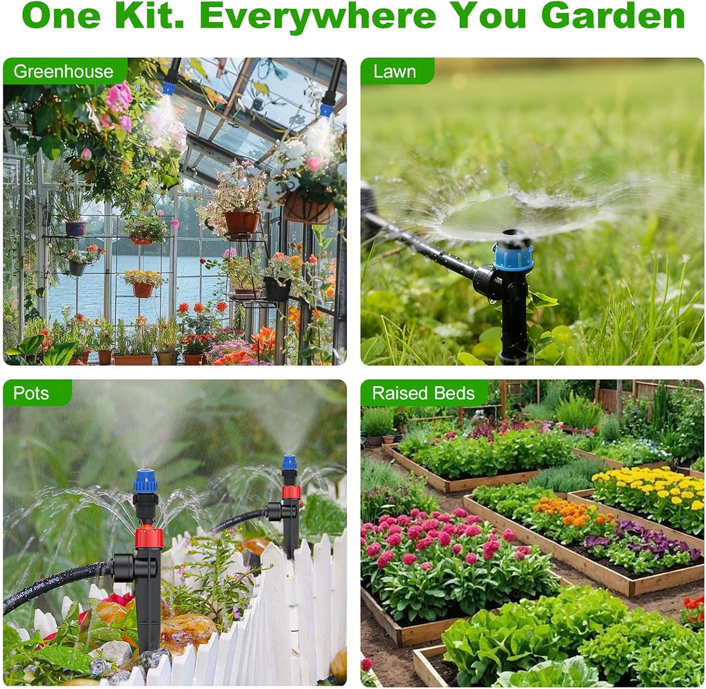 250FT Drip Irrigation System Kit New Quick-Connect, Automatic Garden Watering Misting System for Greenhouse, Yard