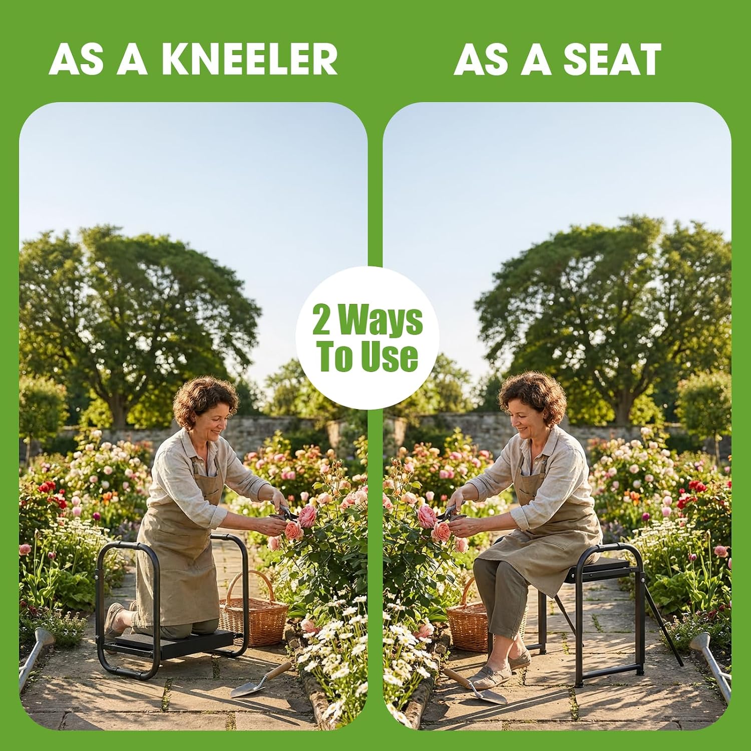 seasky Foldable Garden Kneeler and Seat, Anti-Tipping Gardening Bench Widened Thick Soft Kneeling Pad, Heavy Duty