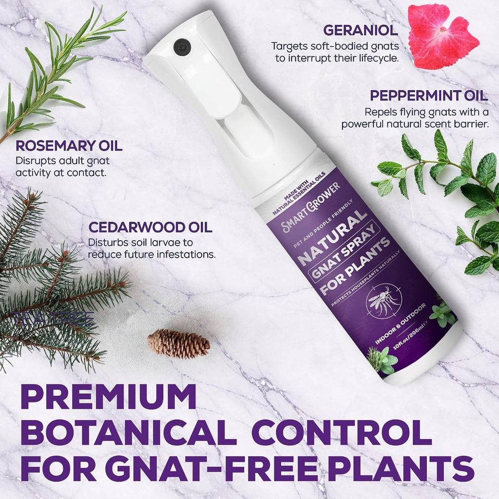 Natural Gnat Spray for Plants, Continuous Fine Mist, 10oz | Fungus Gnat Killer, Refillable, with Essential Oil Formula