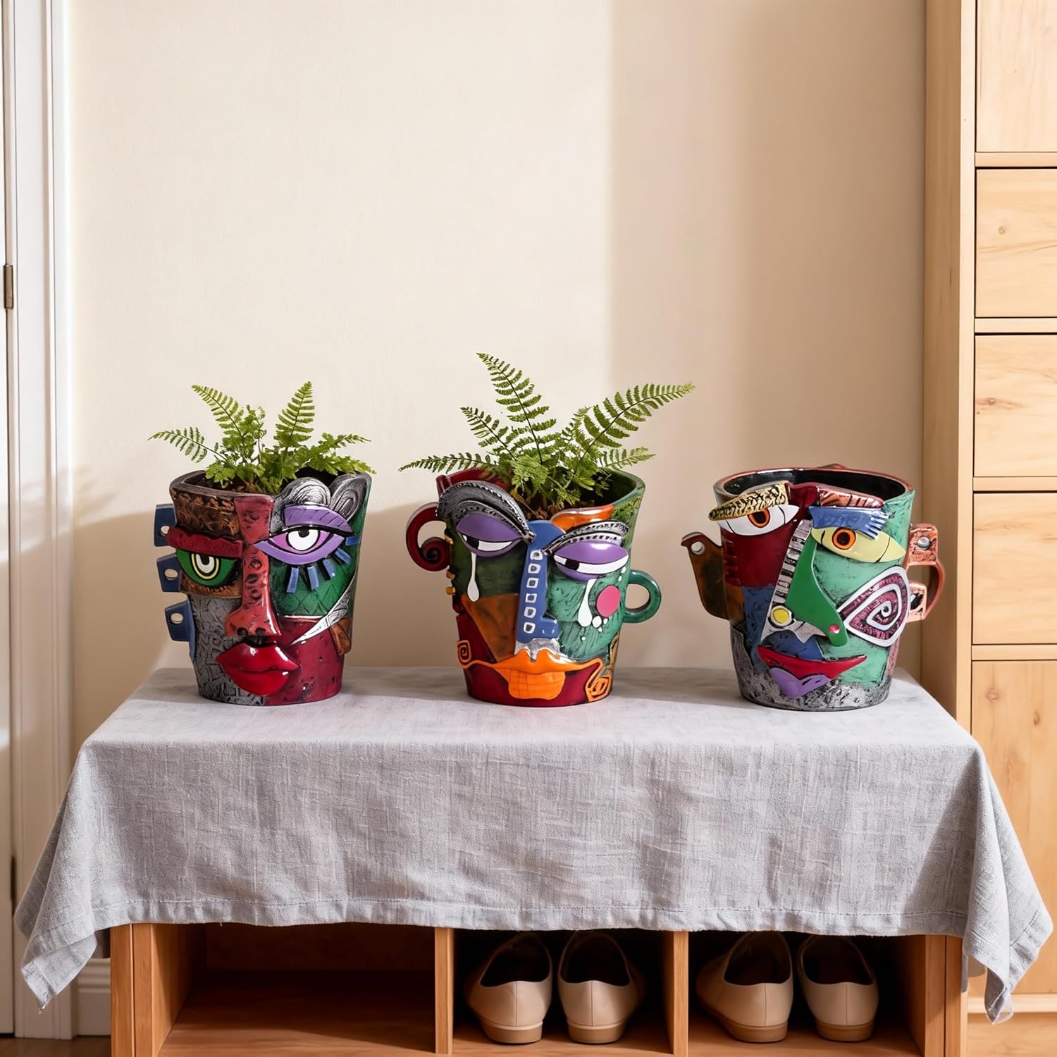 Mini Face Planters 3PC Set – Unique Resin Art Flower Pots for Succulents, Cacti & Small Plants – Decorative Funny Plant