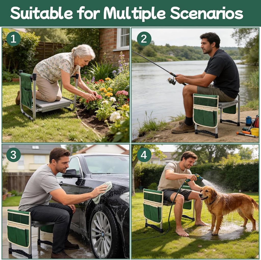Garden Kneeler and Seat with 11.5" Wide Pad, Foldable Garden Stool with 2 Tool Bags, Heavy Duty Garden Kneeler for