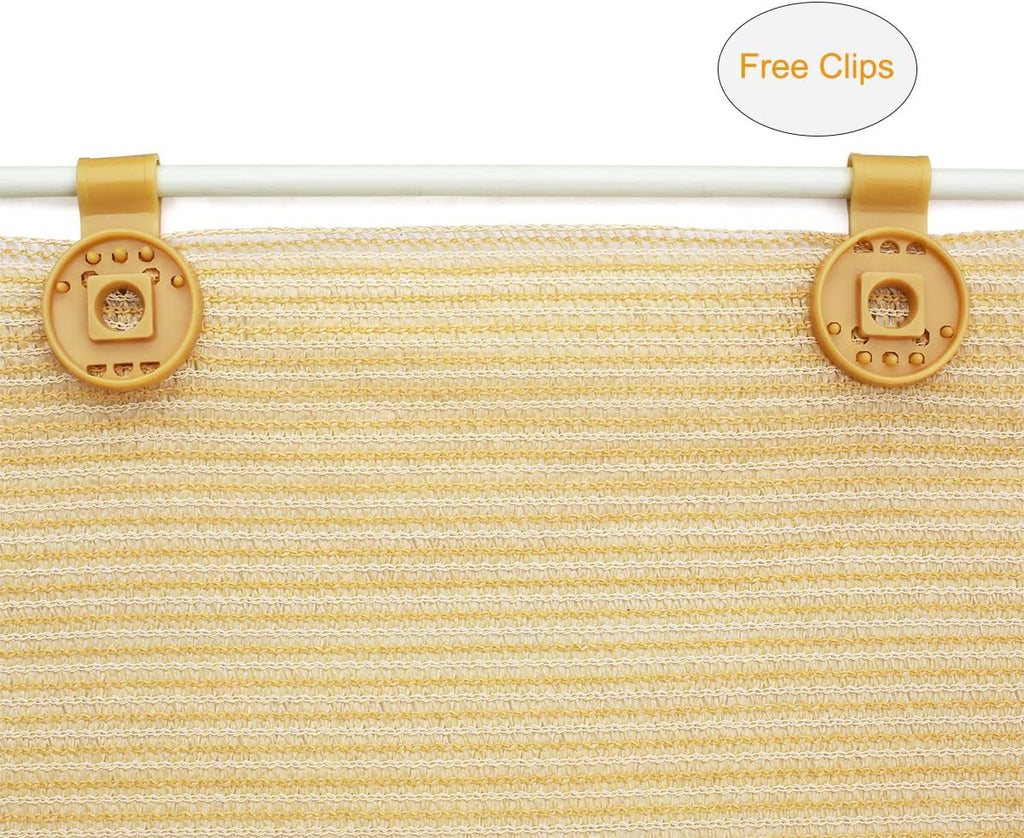Shatex 90% Sun Shade Fabric, 12x16ft Sun-Block Net Mesh Shade with Clips for Pergola Cover Porch Vertical Screen, Beige
