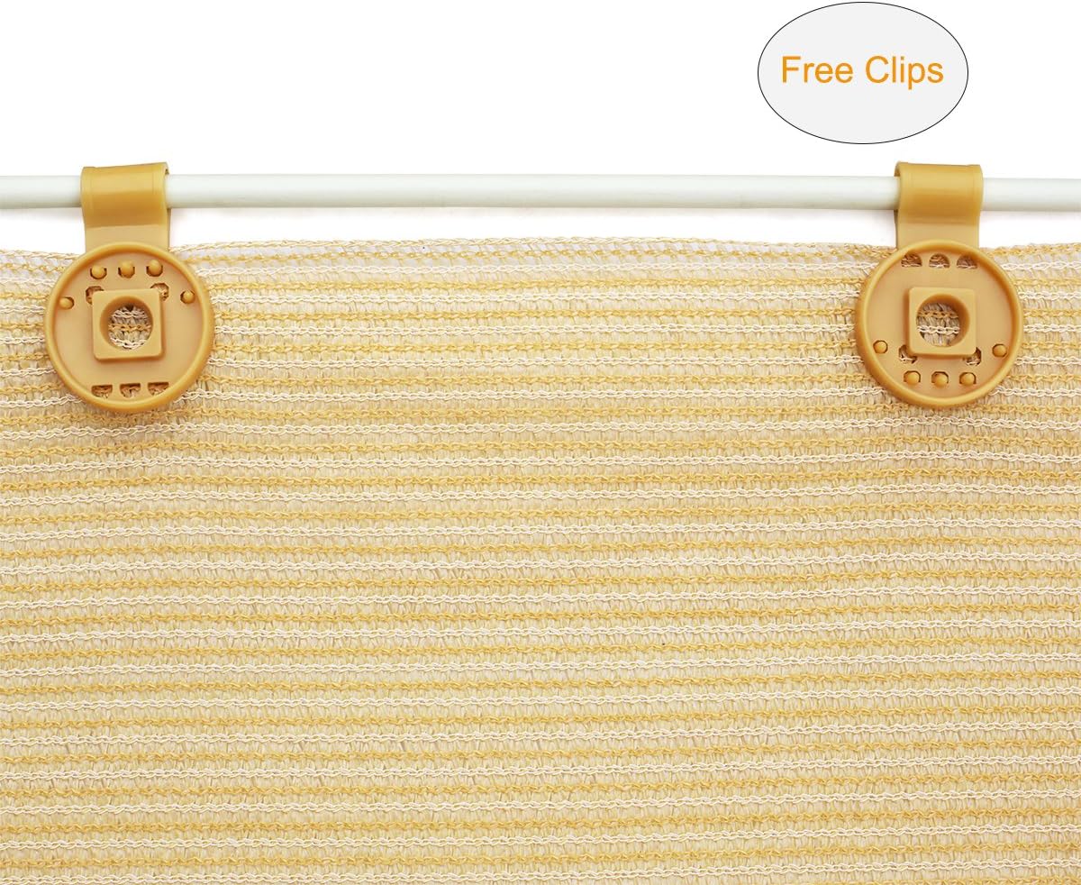 Shatex 90% Sun Shade Fabric, 12x16ft Sun-Block Net Mesh Shade with Clips for Pergola Cover Porch Vertical Screen, Beige